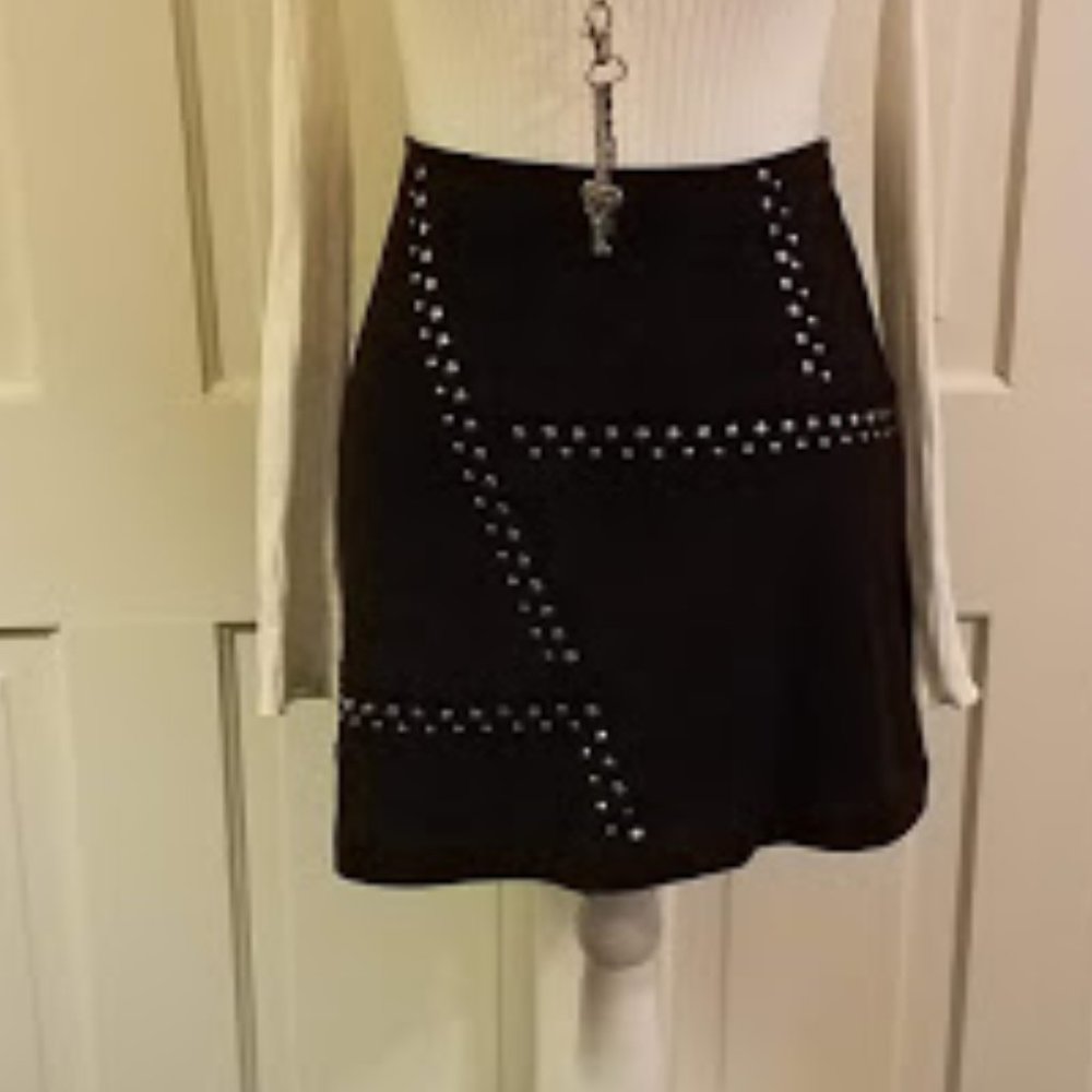 Express Black Skirt Faux-Suede, Metal Rivets, Sz 8